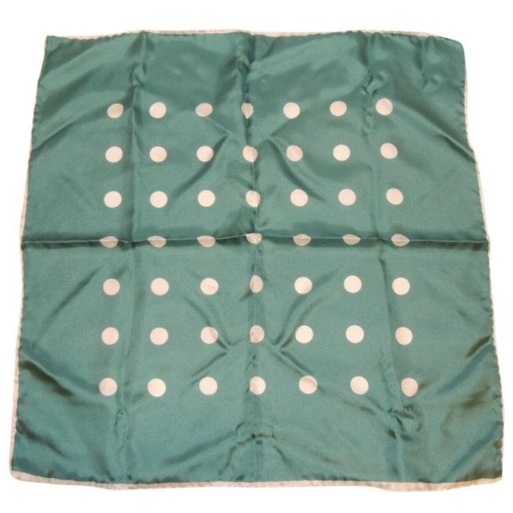 LA-Gucci Teal White Polka Dot Silk Abstract